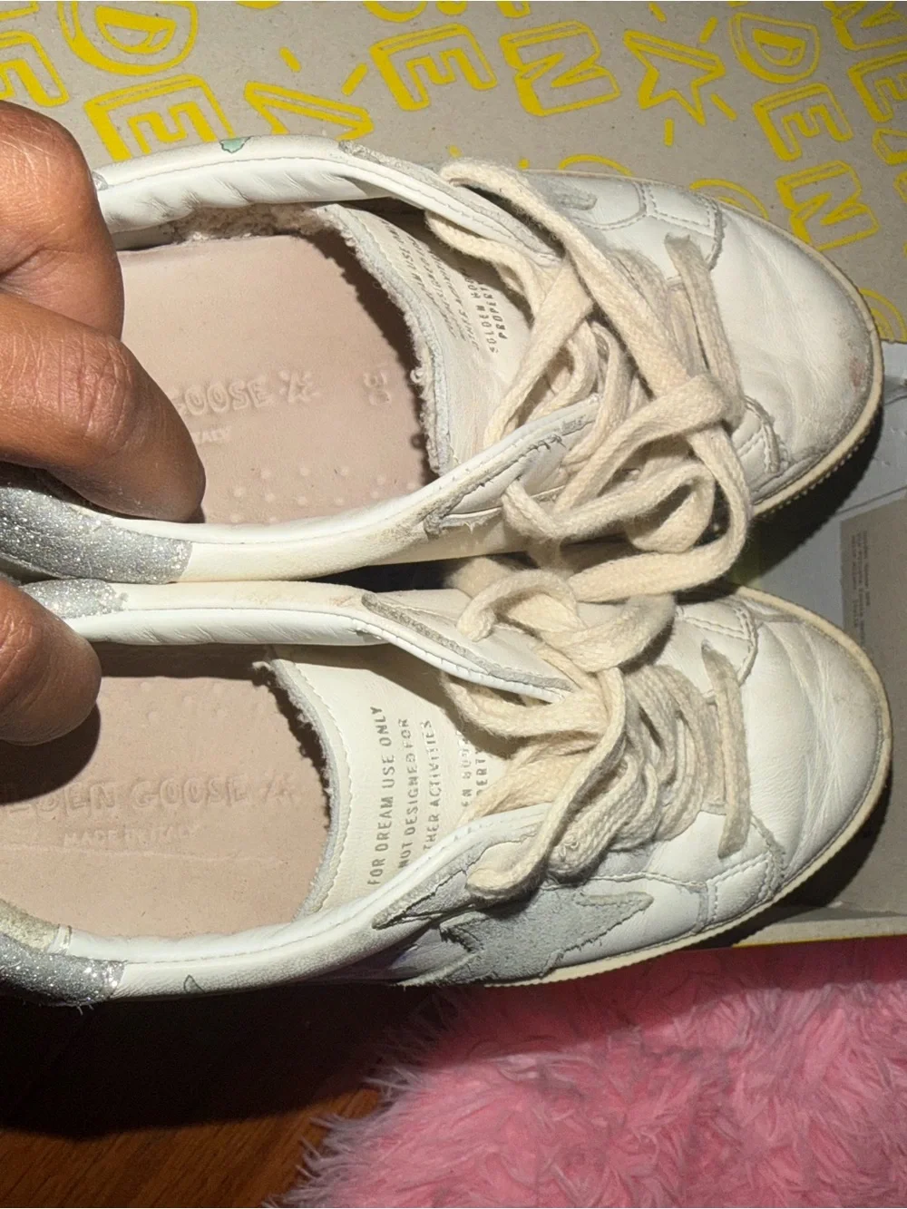 Golden Goose White Leather Kids Sneakers with Silver Heel Detail